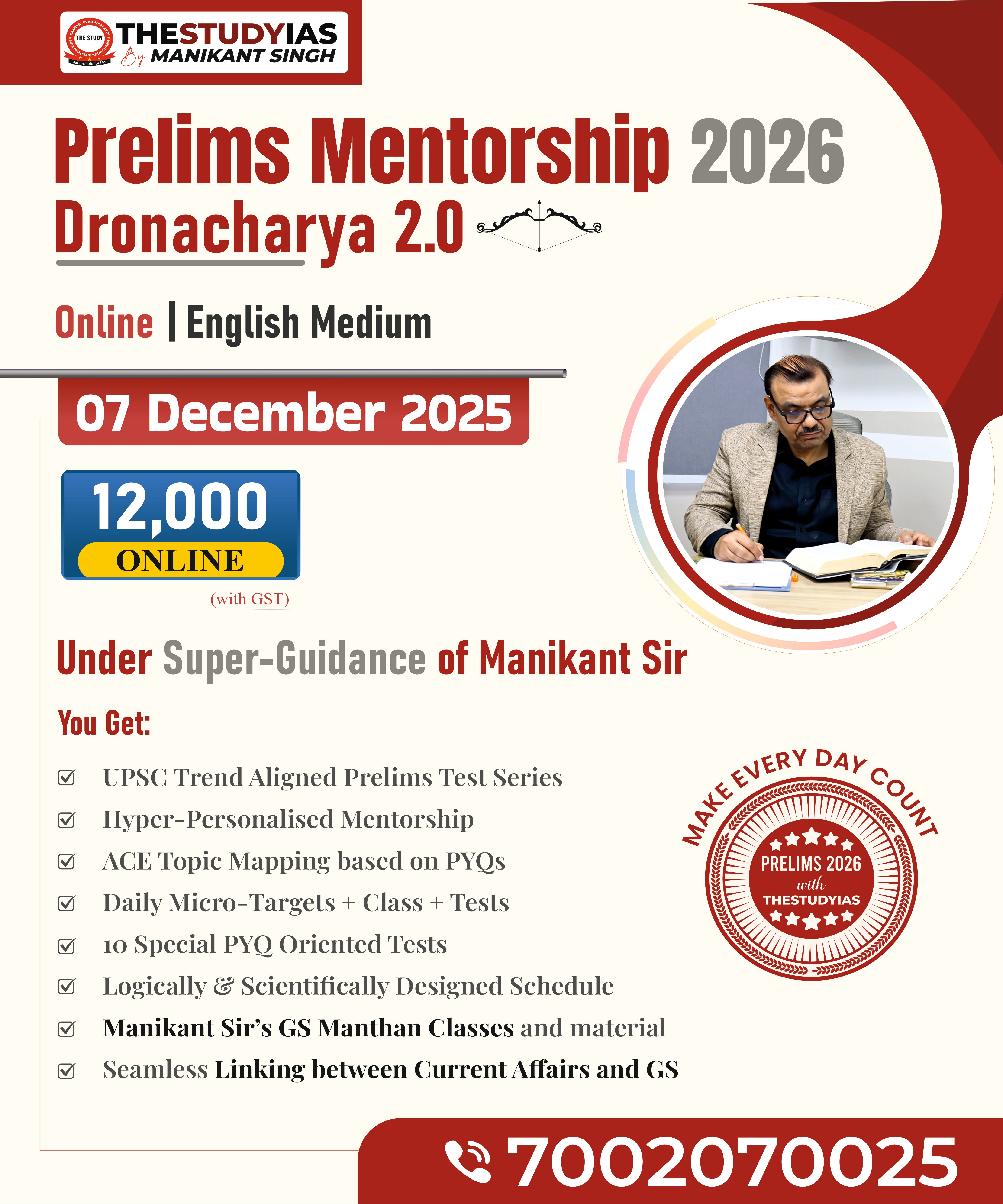 Prelims Mentorship 2026 – Dronacharya 2.0 (Online | English Medium)